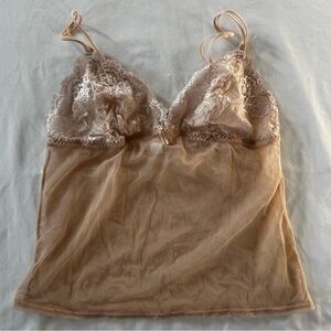 Vintage Beige Lace & Mesh Camisole, Size Large